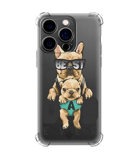 Funda Antigolpe [ iPhone 14 Pro ] Dibujo Mascotas [ Perro Bulldog - Best Dad Ever ] Esquina Reforzada Silicona Transparente
