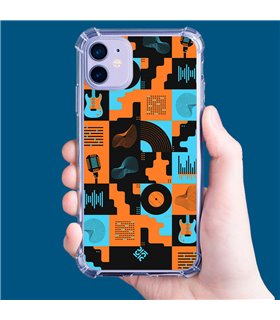 Funda Antigolpe [ iPhone 14 Pro ] Diseño Música [ Iconos Música Naranja y Azul ] Esquina Reforzada Silicona 1.5mm Transparente
