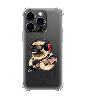 Funda Antigolpe [ iPhone 14 Pro ] Diseño Música [ Pug Perro con Auriculares ] Esquina Reforzada Silicona 1.5mm Transparente