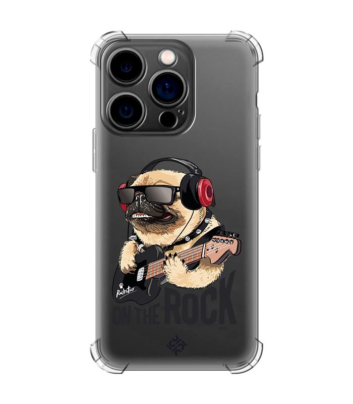 Funda Antigolpe [ iPhone 14 Pro ] Diseño Música [ Pug Perro con Auriculares ] Esquina Reforzada Silicona 1.5mm Transparente