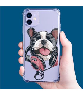 Funda Antigolpe [ iPhone 14 Pro ] Diseño Música [ Perro Feliz Escuchando Música ] Esquina Reforzada Silicona Transparente