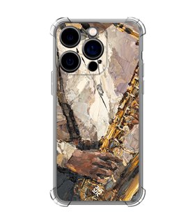 Funda Antigolpe [ iPhone 14 Pro ] Diseño Música [ Pintura - Tocando el Saxofón ] Esquina Reforzada Silicona Transparente