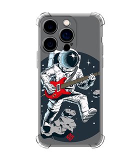 Funda Antigolpe [ iPhone 14 Pro ] Diseño Música [ Guitarrista Espacial ] Esquina Reforzada Silicona 1.5mm Transparente