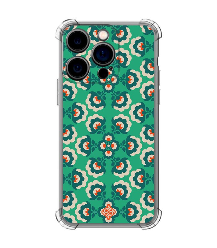 Funda Antigolpe [ iPhone 14 Pro ] Dibujos Retro [ Algodones Verdes - Caleidoscopio ] Esquina Reforzada Silicona Transparente