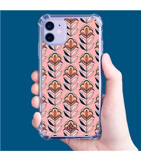 Funda Antigolpe [ iPhone 14 Pro ] Dibujos Retro [ Planta con Fondo Rosa - Retro ] Esquina Reforzada Silicona 1.5mm Transparente