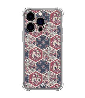 Funda Antigolpe [ iPhone 14 Pro ] Dibujo Tendencias [ Diseño Azulejos Hexágonales con Flores ] Esquina Reforzada Silicona