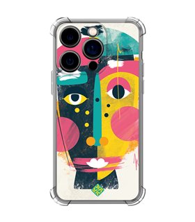 Funda Antigolpe [ iPhone 14 Pro ] Dibujo Auténtico [ Ilustración de Arte de Pared Abstracción de Retrato Facial ] Esquina