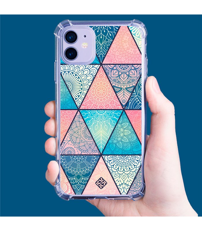 Funda Antigolpe [ iPhone 14 Pro ] Dibujo Auténtico [ Mosaico Triangular Mandala ] Esquina Reforzada Silicona 1.5mm