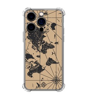 Funda Antigolpe [ iPhone 14 Pro ] Dibujo Auténtico [ Mapa Mundi ] Esquina Reforzada Silicona 1.5mm Transparente