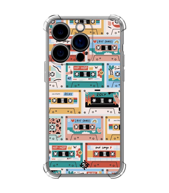 Funda Antigolpe [ iPhone 14 Pro ] Dibujo Auténtico [ Cintas de Cassette ] Esquina Reforzada Silicona 1.5mm Transparente