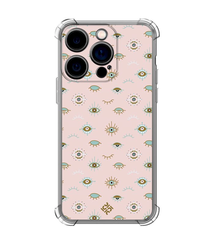 Funda Antigolpe [ iPhone 14 Pro ] Dibujo Auténtico [ Ojo de Hamsa Colores Pastel ] Esquina Reforzada Silicona Transparente