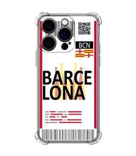 Funda Antigolpe [ iPhone 14 Pro ] Billete de Avión [ Barcelona ] Esquina Reforzada Silicona 1.5mm Transparente