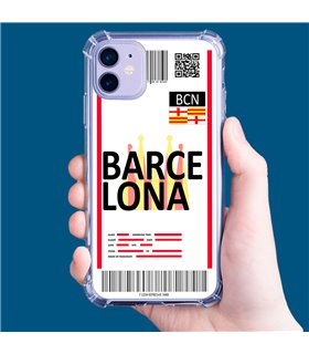 Funda Antigolpe [ iPhone 14 Pro ] Billete de Avión [ Barcelona ] Esquina Reforzada Silicona 1.5mm Transparente