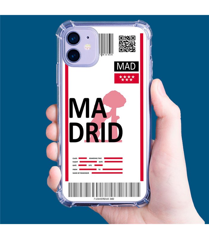 Funda Antigolpe [ iPhone 14 Pro ] Billete de Avión [ Madrid ] Esquina Reforzada Silicona 1.5mm Transparente