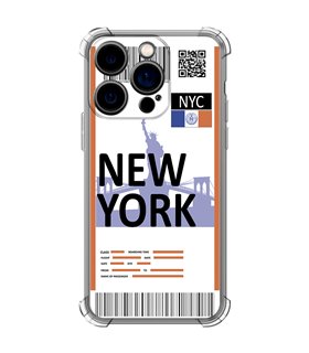 Funda Antigolpe [ iPhone 14 Pro ] Billete de Avión [ New York ] Esquina Reforzada Silicona 1.5mm Transparente