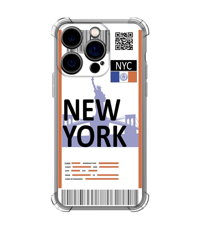 Funda Antigolpe [ iPhone 14 Pro ] Billete de Avión [ New York ] Esquina Reforzada Silicona 1.5mm Transparente