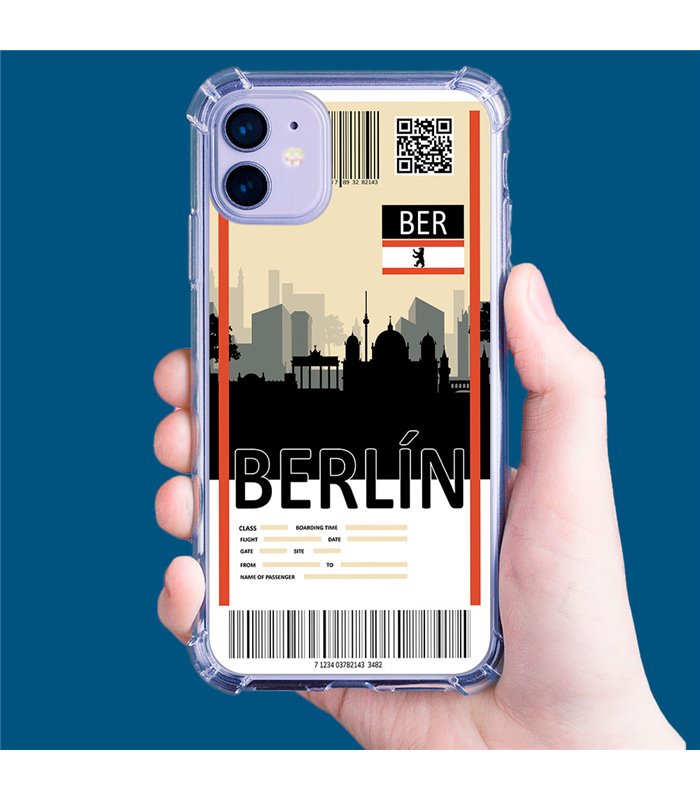 Funda Antigolpe [ iPhone 14 Pro ] Billete de Avión [ Berlín ] Esquina Reforzada Silicona 1.5mm Transparente