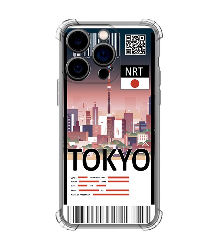 Funda Antigolpe [ iPhone 14 Pro ] Billete de Avión [ Tokio ] Esquina Reforzada Silicona 1.5mm Transparente