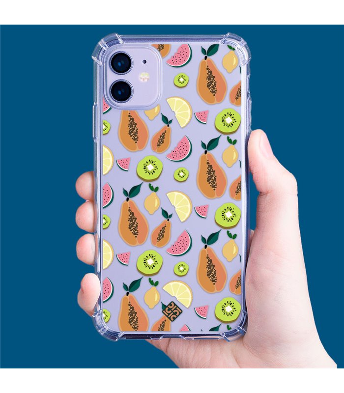 Funda Antigolpe [ iPhone 14 Pro Max ] Dibujo Auténtico [ Frutas- Papaya, Sandía, Kiwis y Limones ] Esquina Reforzada 