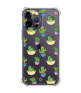 Funda Antigolpe [ iPhone 14 Pro Max ] Dibujo Auténtico [ Cactus en Macetas ] Esquina Reforzada Silicona 1.5 Transparente