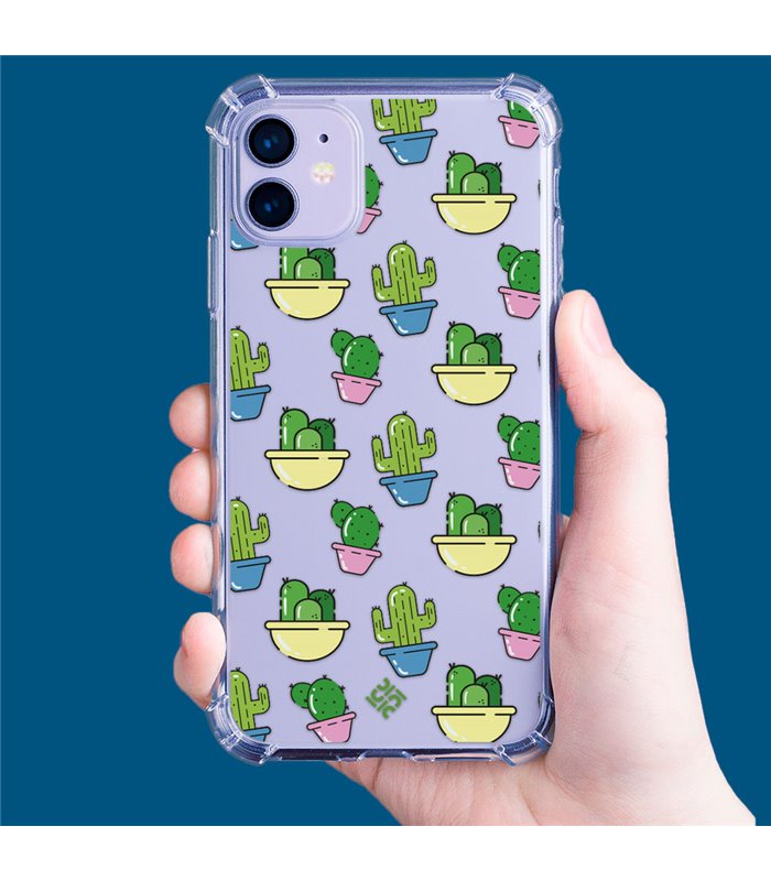 Funda Antigolpe [ iPhone 14 Pro Max ] Dibujo Auténtico [ Cactus en Macetas ] Esquina Reforzada Silicona 1.5 Transparente
