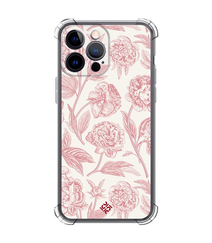 Funda Antigolpe [ iPhone 14 Pro Max ] Dibujo Botánico [ Flores Rosa Pastel ] Esquina Reforzada Silicona 1.5mm