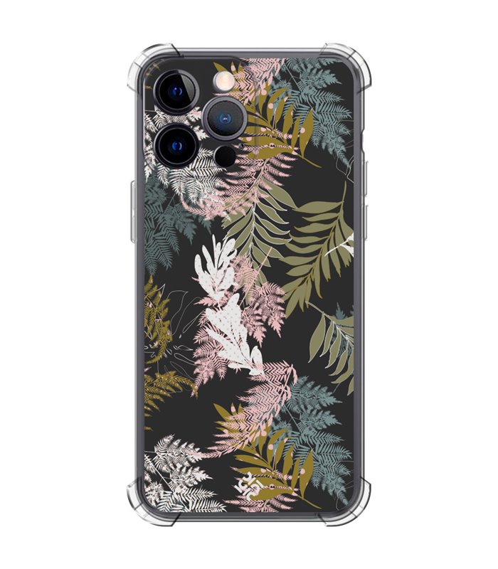 Funda Antigolpe [ iPhone 14 Pro Max ] Dibujo Botánico [ Diseño de hojas ] Esquina Reforzada Silicona 1.5mm