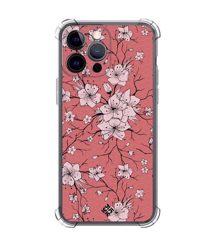 Funda Antigolpe [ iPhone 14 Pro Max ] Dibujo Botánico [ Flores sakura con patron japones ] Esquina Reforzada 1.5mm