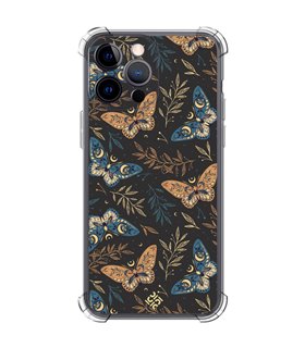 Funda Antigolpe [ iPhone 14 Pro Max ] Dibujo Esotérico [ Boho Fondo Mágico con Ramas y Mariposas y Polillas ] Esquina 1.5