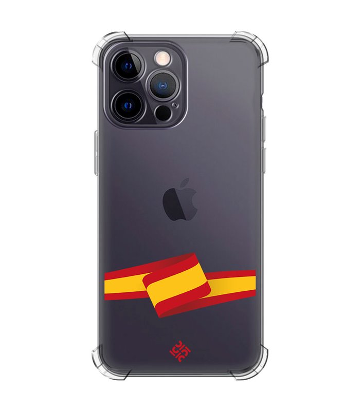 Funda Antigolpe [ iPhone 14 Pro Max ] Dibujo Auténtico [ Bandera España ] Esquina Reforzada Silicona 1.5mm Transparente