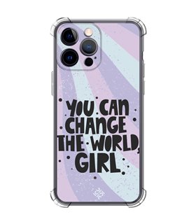 Funda Antigolpe [ iPhone 14 Pro Max ] Dibujo Frases Guays [ You Can Change The World Girl ] Esquina Reforzada Silicona 1.5mm