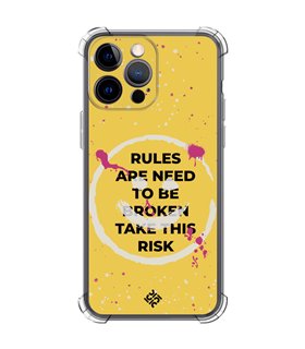 Funda Antigolpe [ iPhone 14 Pro Max ] Dibujo Frases Guays [ Smile - Rules Are Need  To Be Broken Take This Risk ] Esquina