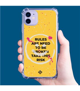 Funda Antigolpe [ iPhone 14 Pro Max ] Dibujo Frases Guays [ Smile - Rules Are Need  To Be Broken Take This Risk ] Esquina