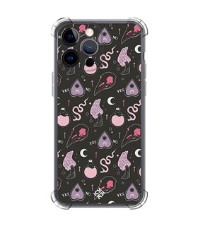 Funda Antigolpe [ iPhone 14 Pro Max ] Dibujo Gotico [ Diseño Brujería en Tonos Pastel y Fondo Negro ] Esquina Reforzada