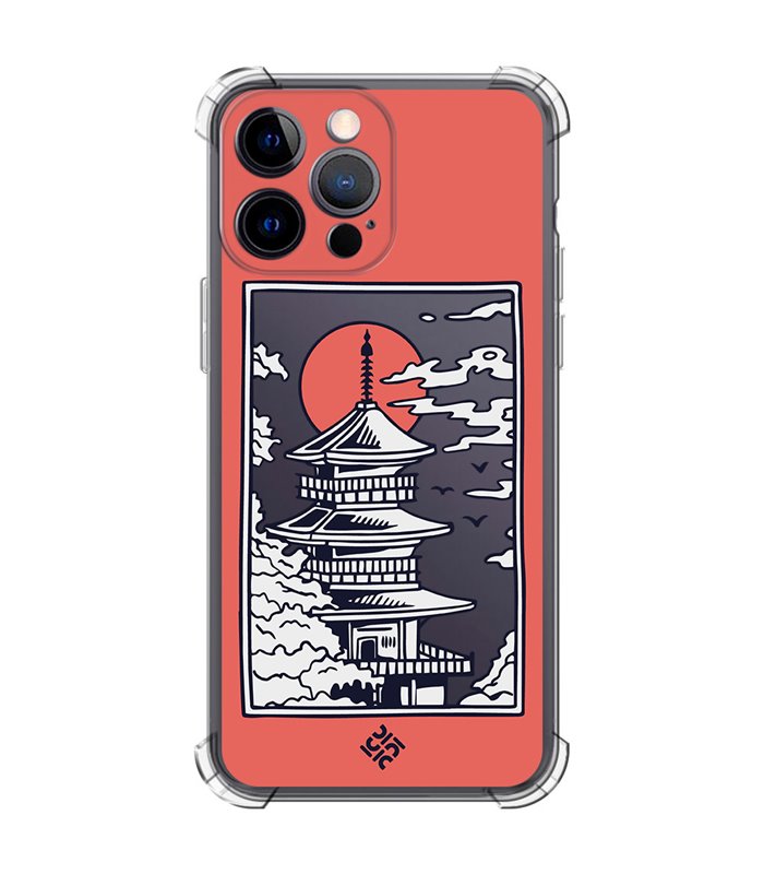 Funda Antigolpe [ iPhone 14 Pro Max ] Dibujo Japones [ Pagoda con Fondo Transparente Japonesa ] Esquina Reforzada 1.5mm