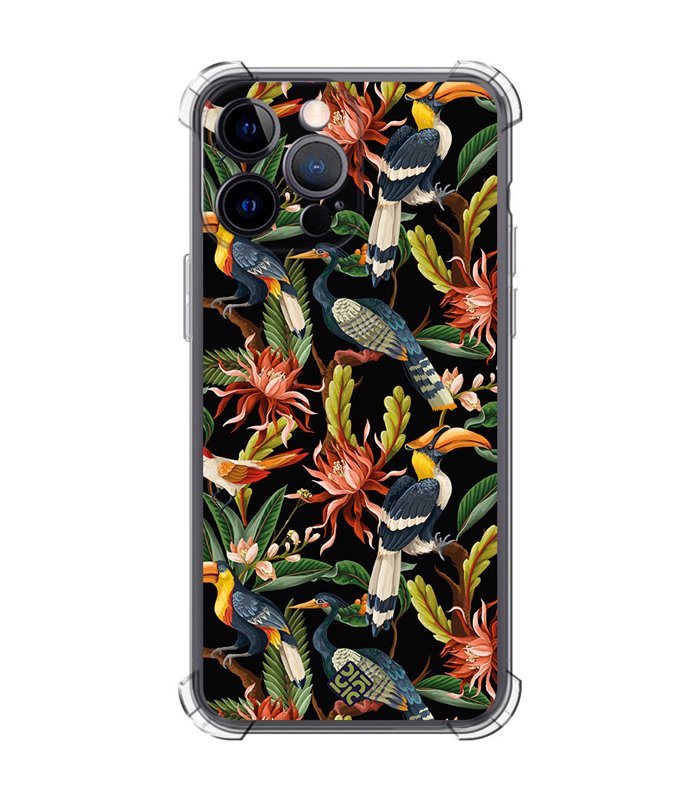 Funda Antigolpe [ iPhone 14 Pro Max ] Dibujo Mascotas [ Estampado Aves y Hojas y Flores Tropicales ] Esquina Reforzada 1.5