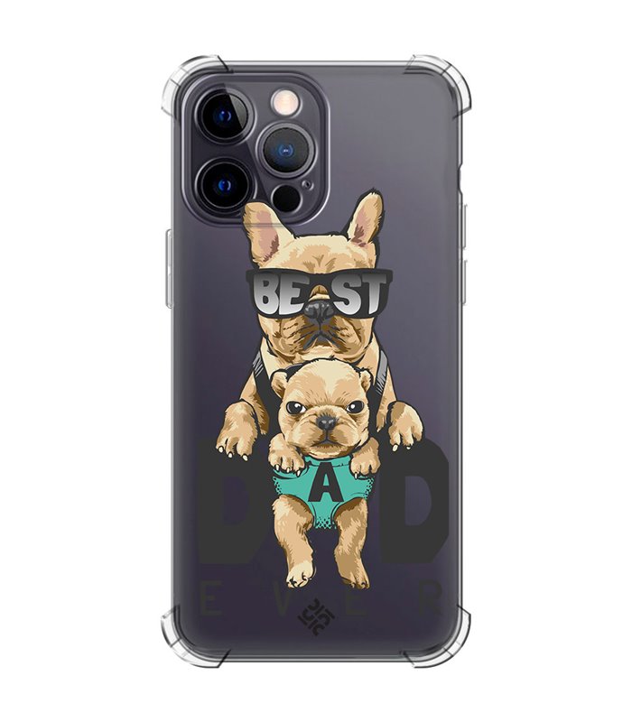 Funda Antigolpe [ iPhone 14 Pro Max ] Dibujo Mascotas [ Perro Bulldog - Best Dad Ever ] Esquina Reforzada Silicona