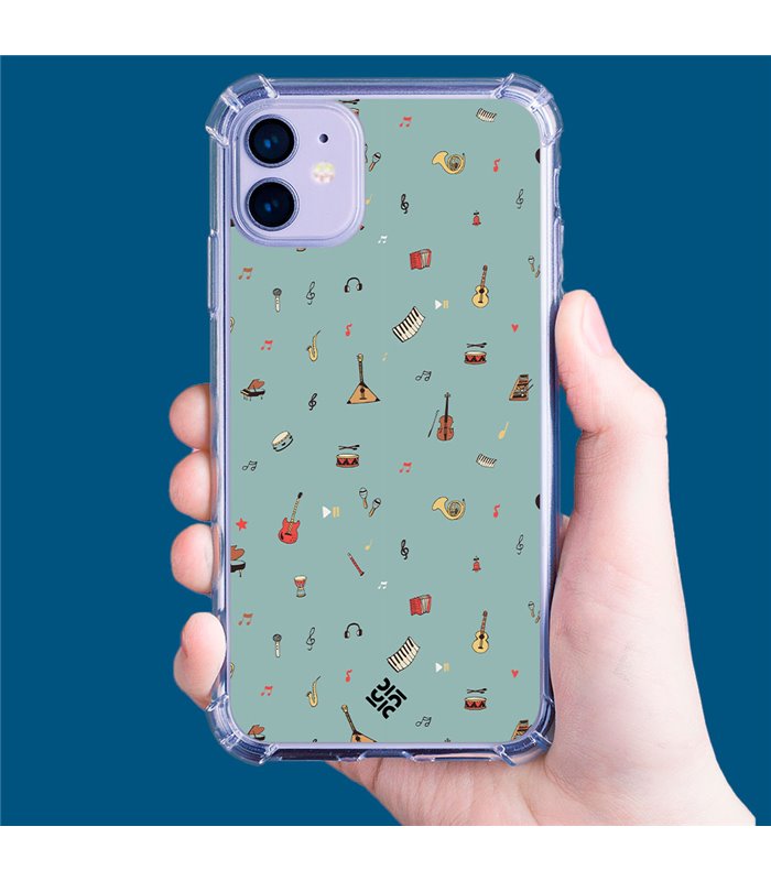 Funda Antigolpe [ iPhone 14 Pro Max ] Diseño Música [ Collage Instrumentos Musicales ] Esquina Reforzada Silicona
