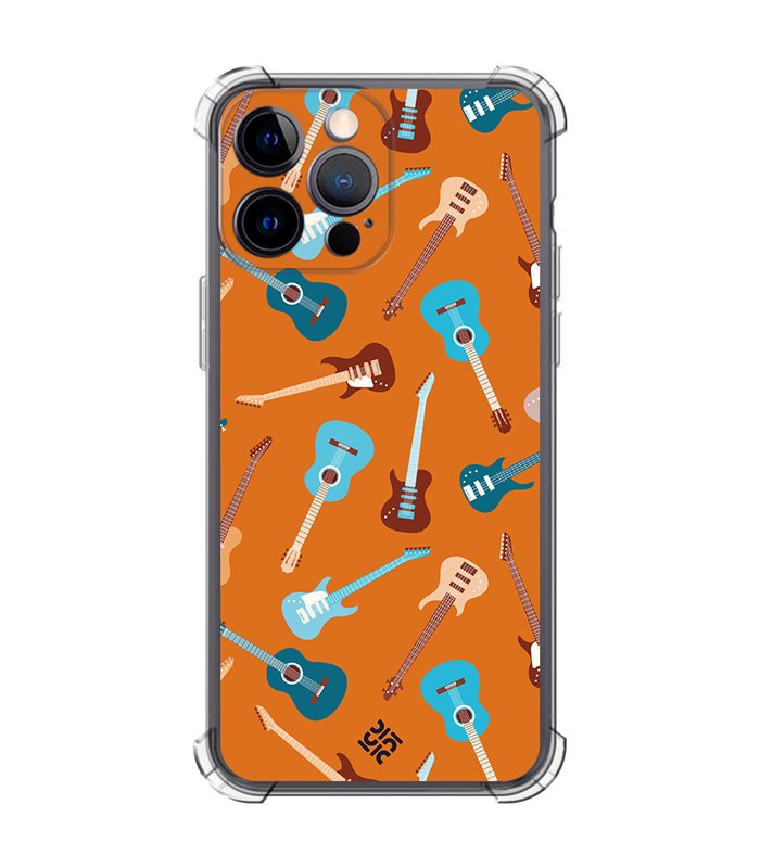 Funda Antigolpe [ iPhone 14 Pro Max ] Diseño Música [ Tipos de Guitarra ] Esquina Reforzada Silicona 1.5mm Transparente