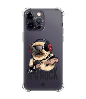 Funda Antigolpe [ iPhone 14 Pro Max ] Diseño Música [ Pug Perro con Auriculares ] Esquina Reforzada Silicona 1.5mm