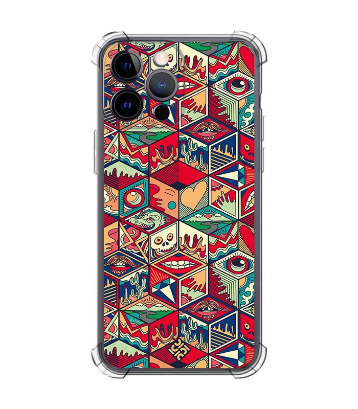 Funda Antigolpe [ iPhone 14 Pro Max ] Dibujo Auténtico [ Diseño Doodle Arte con Elementos Ornamentales ] Esquina Reforzada