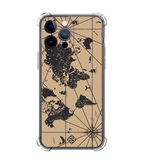 Funda Antigolpe [ iPhone 14 Pro Max ] Dibujo Auténtico [ Mapa Mundi ] Esquina Reforzada Silicona 1.5mm Transparente