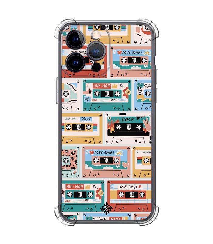 Funda Antigolpe [ iPhone 14 Pro Max ] Dibujo Auténtico [ Cintas de Cassette ] Esquina Reforzada Silicona 1.5mm Transparente