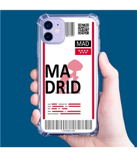 Funda Antigolpe [ iPhone 14 Pro Max ] Billete de Avión [ Madrid ] Esquina Reforzada Silicona 1.5mm Transparente