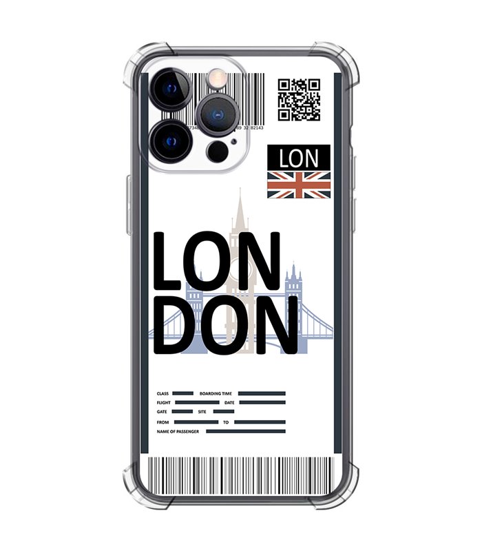 Funda Antigolpe [ iPhone 14 Pro Max ] Billete de Avión [ London ] Esquina Reforzada Silicona 1.5mm Transparente