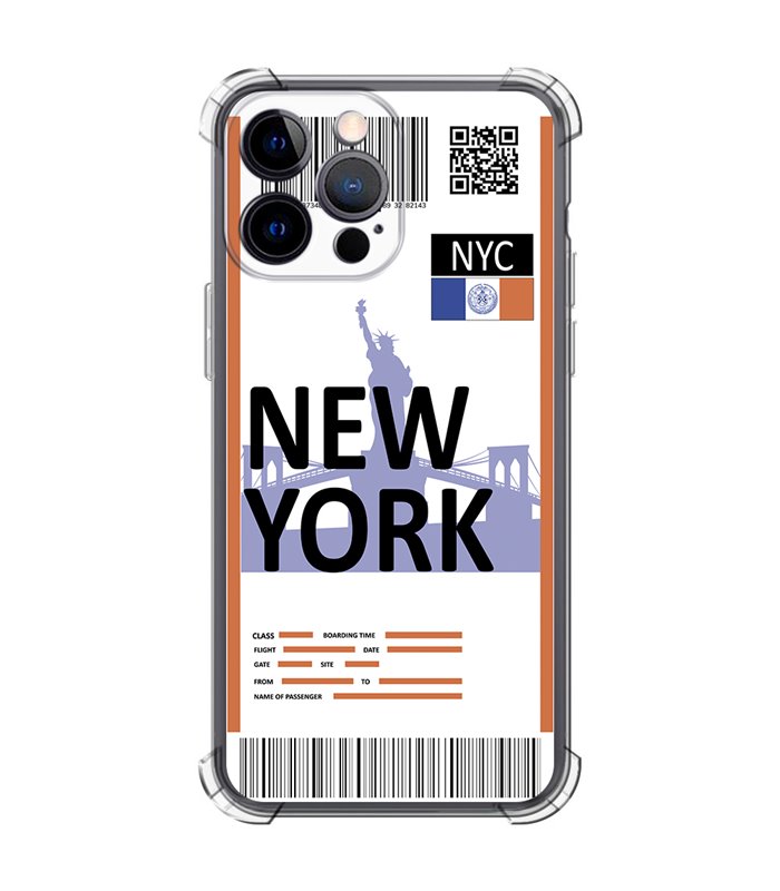 Funda Antigolpe [ iPhone 14 Pro Max ] Billete de Avión [ New York ] Esquina Reforzada Silicona 1.5mm Transparente