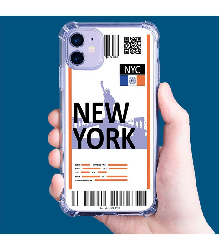 Funda Antigolpe [ iPhone 14 Pro Max ] Billete de Avión [ New York ] Esquina Reforzada Silicona 1.5mm Transparente