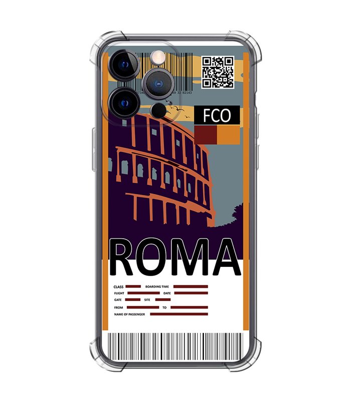 Funda Antigolpe [ iPhone 14 Pro Max ] Billete de Avión [ Roma ] Esquina Reforzada Silicona 1.5mm Transparente