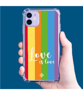 Funda Antigolpe [ iPhone 14 Plus ] Dibujo Auténtico [ Love is Love - Arcoiris ] Esquina Reforzada Silicona 1.5mm Transparente
