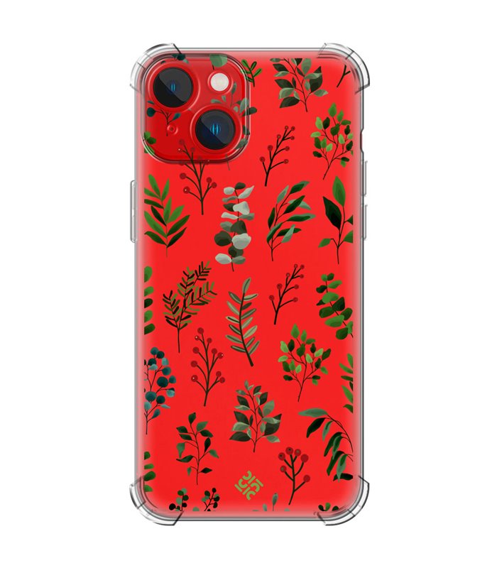 Funda Antigolpe [ iPhone 14 Plus ] Dibujo Botánico [ Hojas Ramas Verdes - Follaje Botánico ] Esquina Reforzada Silicona 1.5mm